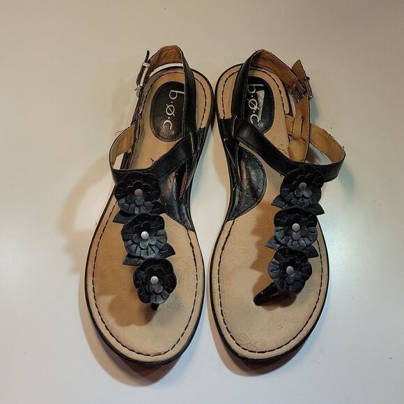 BOC LEATHER FLOWER ACCENT PATTERN ANKLE STRAP THONG WOMEN"S SANDAL - Picture 3 of 16